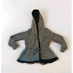 Free People Jacket Womens XS Green Fleece Interior Hood Drawcord Waist Slouchy